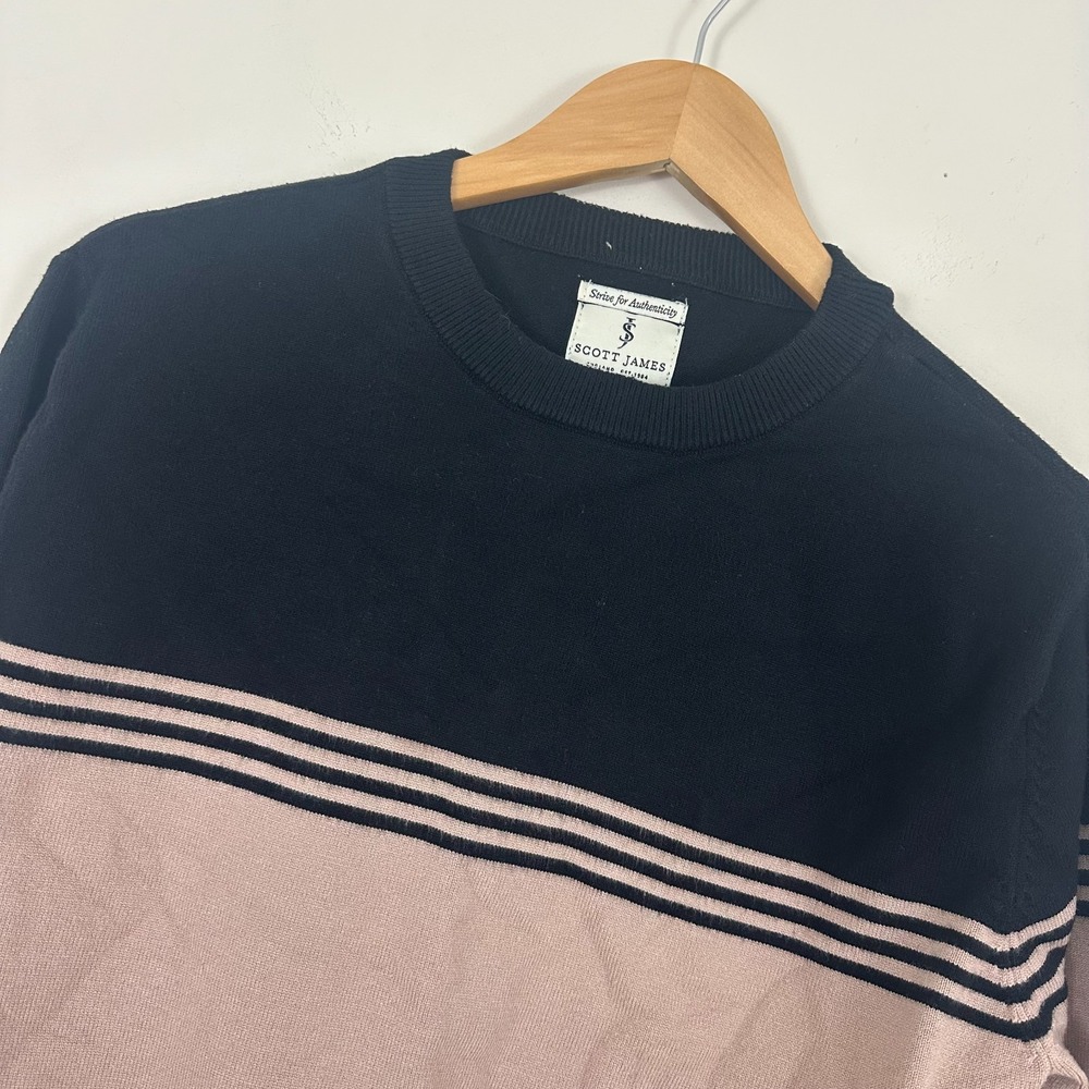 Scott James Sweater Black Brown Striped Knit Viscose Preppy Winter Mens L